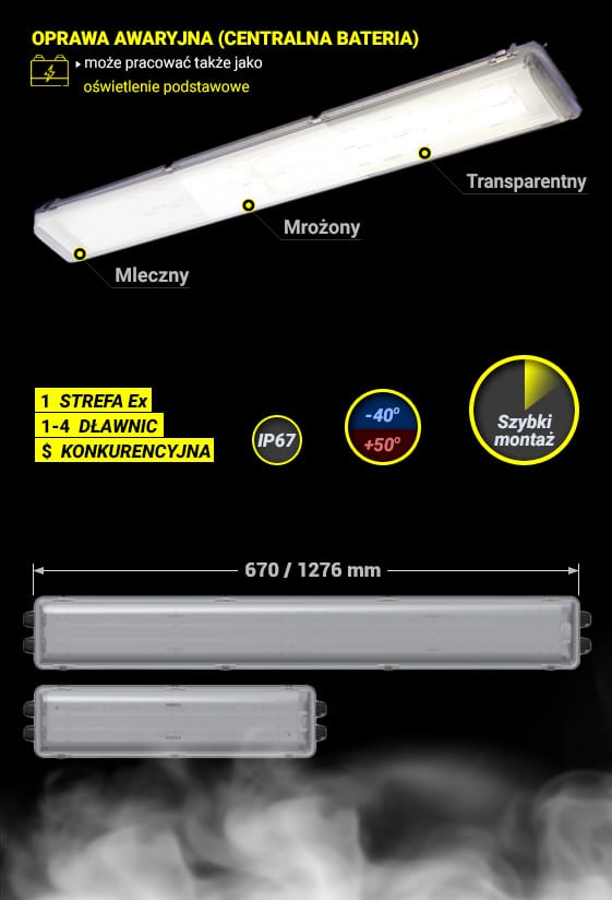 PrimeLine lampa przeciwwybuchowa awaryjna LED Ex ATEX do strefy 1 pod centralną baterię
